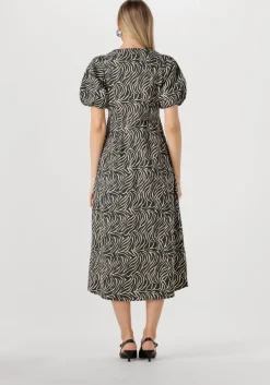 zwarte neo noir midi jurk illana zebra dress