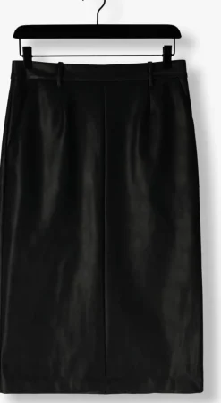 zwarte neo noir midirok netti faux leather skirt