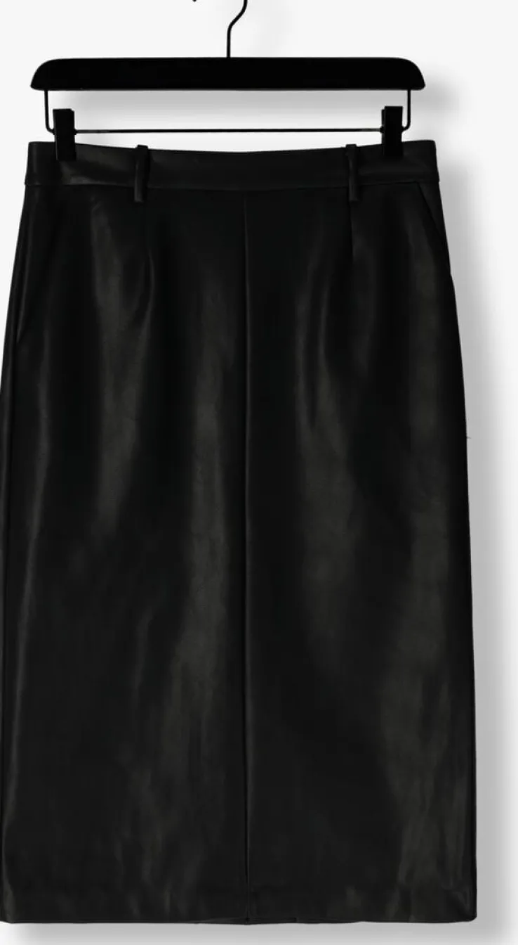 zwarte neo noir midirok netti faux leather skirt