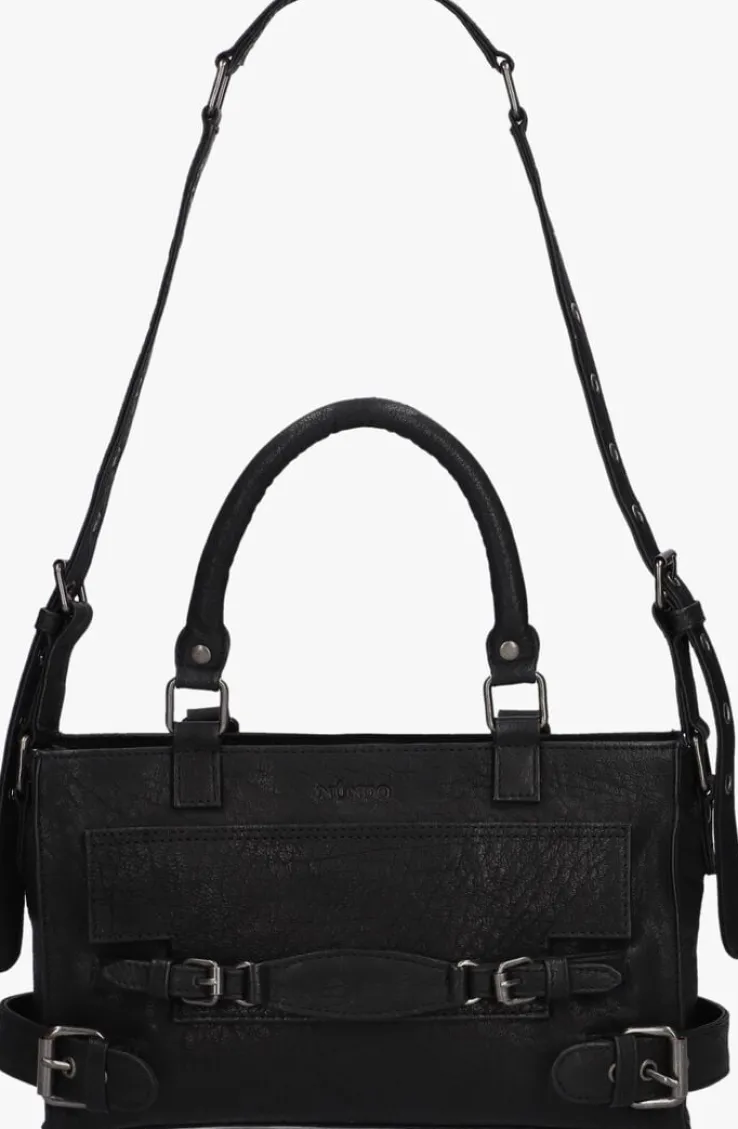 zwarte núnoo schoudertas scarlett buckle rock