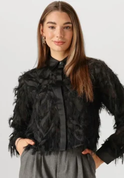zwarte selected femme blouses slfmyline ls fluffy cropped shirt