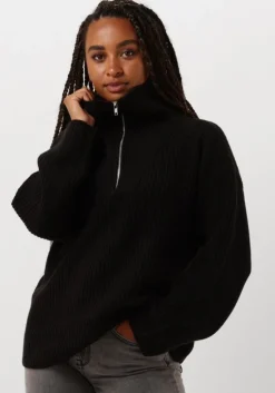 zwarte selected femme coltrui slfbloomie ls knit half zip