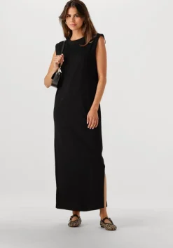 zwarte selected femme maxi jurk slfhalley sl shoulderpad ankle