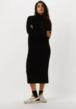 zwarte selected femme midi jurk slfmaline ls knit dresshigh neck