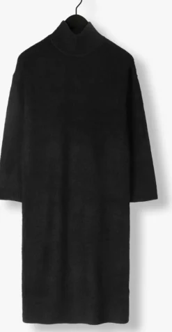 zwarte selected femme midi jurk slfmaline ls knit dresshigh neck