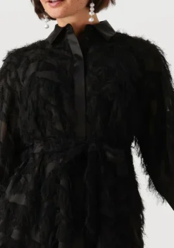 zwarte selected femme mini jurk slfmyline 3/4 short fluffy shirt