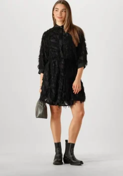 zwarte selected femme mini jurk slfmyline 3/4 short fluffy shirt