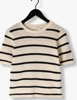 zwarte selected femme t-shirt slfvinna ss structure knit o-neck