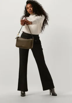 zwarte summum flared broek flared pants mini pattern jacquard