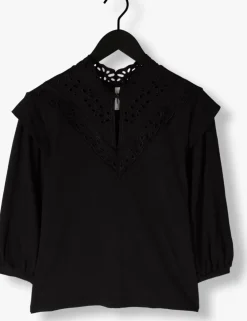 zwarte summum top jersey top 3/4 sleeve jersey and embroidery mic