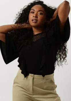 zwarte summum t-shirt short sleeve ruffle top crepe jersey