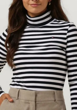 zwarte tommy hilfiger coltrui slim 5x2 rib roll-nk ls