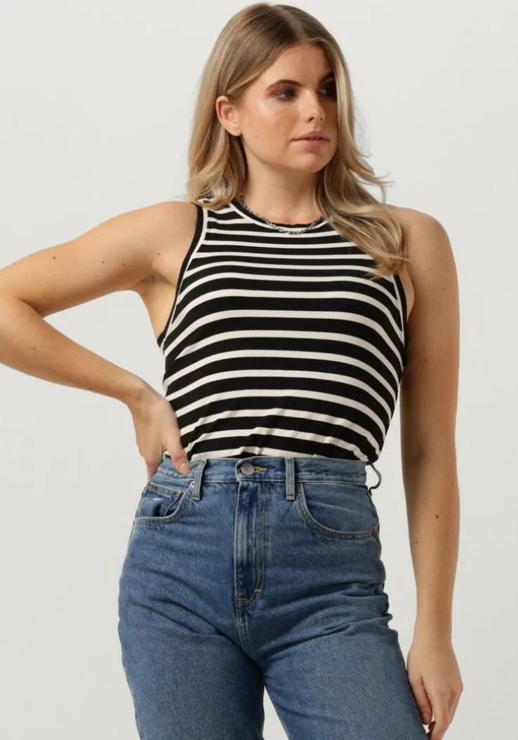 zwarte tommy hilfiger top slim 5x2 rib stripe tank ns