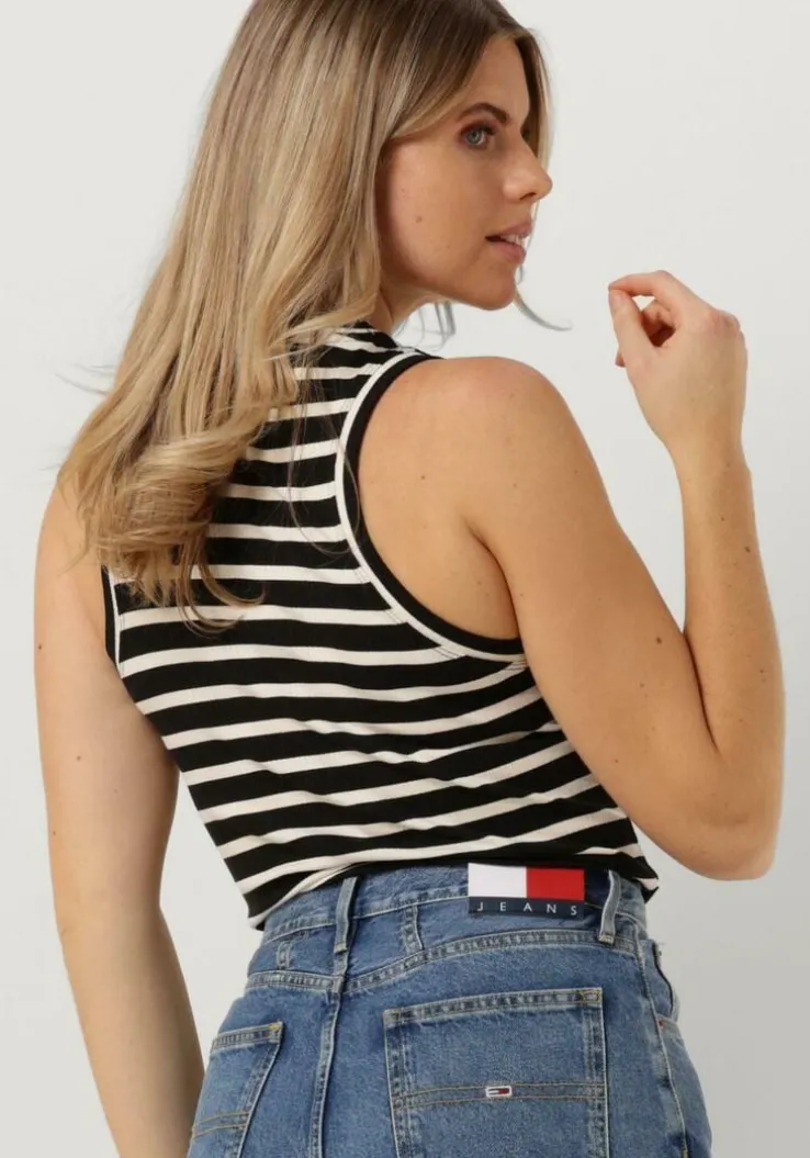 zwarte tommy hilfiger top slim 5x2 rib stripe tank ns