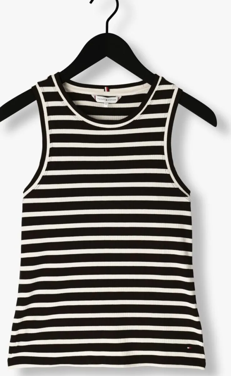 zwarte tommy hilfiger top slim 5x2 rib stripe tank ns