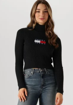 zwarte tommy jeans coltrui tjw melange trtlnck flag sweater