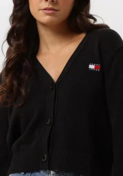 zwarte tommy jeans trui tjw essential badge cardigan