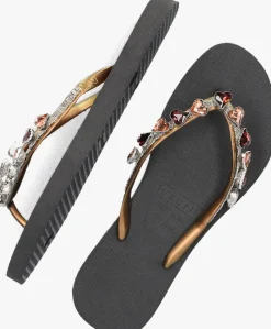 zwarte uzurii teenslippers heart bronze