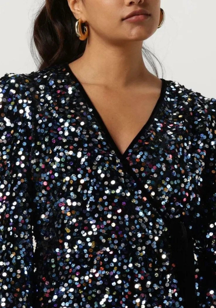 zwarte y.a.s. blouses yaskillo sequin ls wrap top