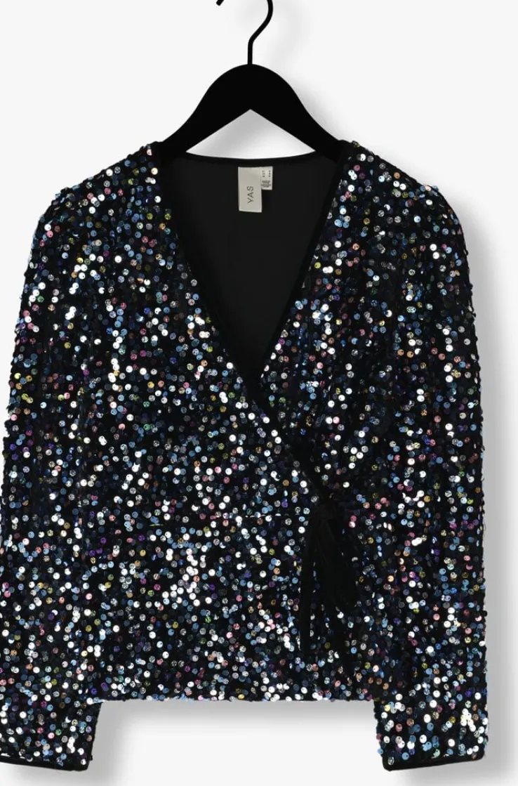 zwarte y.a.s. blouses yaskillo sequin ls wrap top