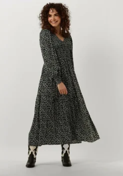 zwarte y.a.s. midi jurk yasditsy v neck 3/4 sleeve smock dress