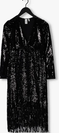 zwarte y.a.s. midi jurk yasflapper 7/8 sequin dress