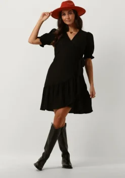 zwarte y.a.s. mini jurk yasflaxy ss wrap dress